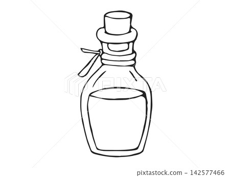 Hand Drawn Glass Tincture Bottle with Cork and Ribbon Line Art Doodle Illustration for Apothecary Design Hand Drawn Glass Tincture Bottle with Cork and Ribbon Line Art Doodle Illustration for Apothecary Design 142577466
