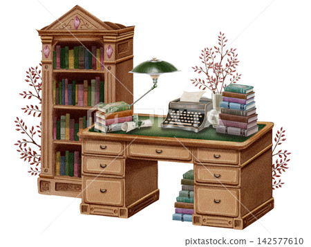 Hand Painted Watercolor Cozy Autumn Library Reading Corner with Bookshelf, Antique Typewriter and Books, Clipart, Dark Academia Illustration PNG Hand Painted Watercolor Cozy Autumn Library Reading Corner with Bookshelf, Antique Typewriter and Books, Clipart, Dark Academia Illustration PNG 142577610