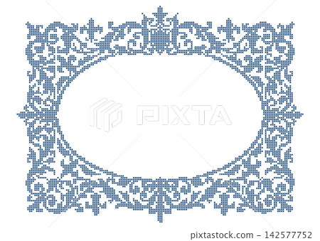 Cross Stitch Embroidery Corner Ornament on Dark Background with Vintage Decoration Cross Stitch Embroidery Corner Ornament on Dark Background with Vintage Decoration 142577752