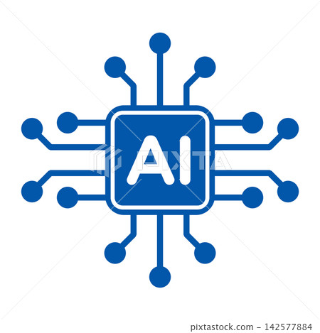 Dark Blue Artificial Intelligence Microchip Vector Icon with Circuit Node Connections Dark Blue Artificial Intelligence Microchip Vector Icon with Circuit Node Connections 142577884
