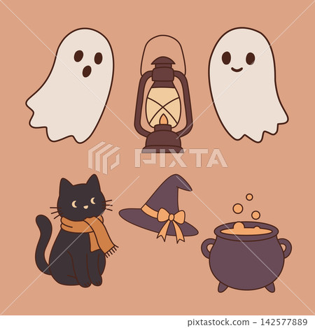 Halloween Ghost, Black Cat, Lantern and Cauldron Elements, Cute Spooky Autumn Clipart Collection for Seasonal Crafts, Invitations, Stickers and Digital Projects Halloween Ghost, Black Cat, Lantern and Cauldron Elements, Cute Spooky Autumn Clipart Collection for Seasonal Crafts, Invitations, Stickers and Digital Projects 142577889