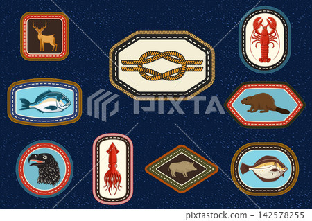 Marine Scout Achievement Badge Collection with Vintage Embroidery Patches, Fish, Shellfish and Nautical Emblems for Fishing and Outdoor Adventure 142578255