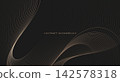 Abstract golden wave on black background. Flowing lines creative design. Elegant gold wavy line pattern. Luxury style. Vector illustration 142578318