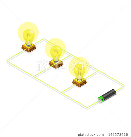 3D Isometric Flat Vector Illustration of Parallel Circuit, Investigating The Flow Of Electricity. Item 1 3D Isometric Flat Vector Illustration of Parallel Circuit, Investigating The Flow Of Electricity. Item 1 142578416
