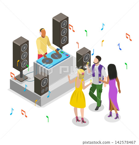 3D Isometric Flat Vector Illustration of Party Collection, People Hanging Out In A Nightclub. Item 3 3D Isometric Flat Vector Illustration of Party Collection, People Hanging Out In A Nightclub. Item 3 142578467