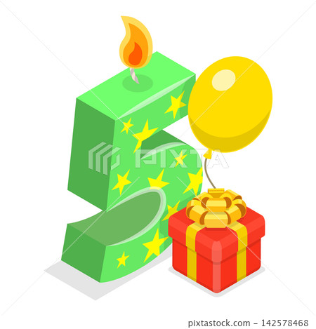 3D Isometric Flat Vector Illustration of Birthday Numbers, Anniversary Candles Set. Item 3 3D Isometric Flat Vector Illustration of Birthday Numbers, Anniversary Candles Set. Item 3 142578468