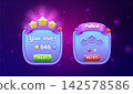 Game UI Win and Failed Popup Windows Set with Star Rating, Coins, Next and Retry Buttons 142578586