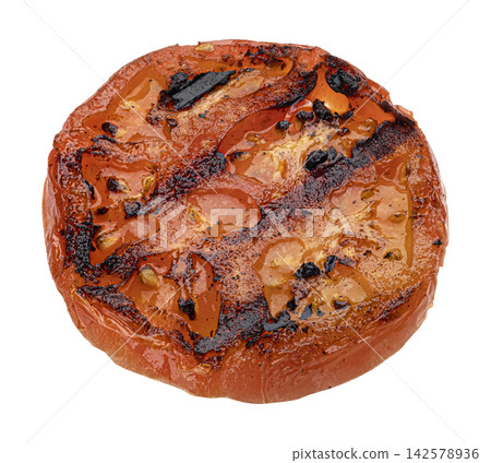 Grilled tomato slice isolated on white background with clipping path Grilled tomato slice isolated on white background with clipping path 142578936