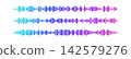 Contemporary waveform graphic with gradient audio frequency lines and equalizer bars. 142579276
