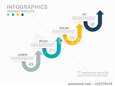 Four-step infographic template with a winding curved arrow line. Vector illustration. Four-step infographic template with a winding curved arrow line. Vector illustration. 142579319