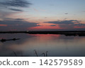 Venetian Lagoon sunset with pink clouds and water reflection 142579589