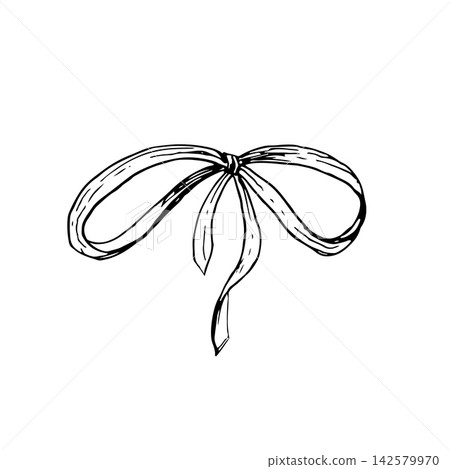 Ribbon bow hand drawn vector ink sketch line art. Monochrome graphic element for luxury packaging branding, minimalist fashion print tattoo, linework decorative logo design and creative poster print Ribbon bow hand drawn vector ink sketch line art. Monochrome graphic element for luxury packaging branding, minimalist fashion print tattoo, linework decorative logo design and creative poster print 142579970