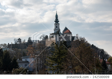 Nitra, Slovakia - March 1, 2025: Nitra Castle and Cathedral Above City Nitra, Slovakia - March 1, 2025: Nitra Castle and Cathedral Above City 142580009