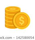 Gold Dollar Coins Stack Vector Illustration for Finance and Business Concept 142580054