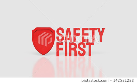 Bold Red Safety First Sign with Protective Shield and Copy Space 3d render. 142581288