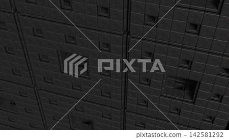 Dark Geometric Wall Panels with Dramatic Depth and Texture 3d render. 142581292