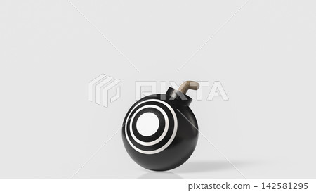 Black Bomb with Bullseye Target and Copy Space on Light Background 3d render. Black Bomb with Bullseye Target and Copy Space on Light Background 3d render. 142581295
