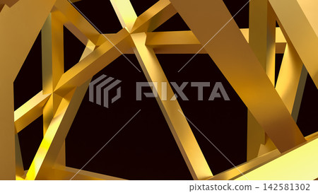 Luxurious Golden Geometric Beams Against a Dark Background 3d render. Luxurious Golden Geometric Beams Against a Dark Background 3d render. 142581302