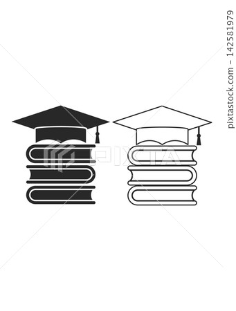 Graduation Mortarboard on Stack of Three Books Graduation Mortarboard on Stack of Three Books 142581979