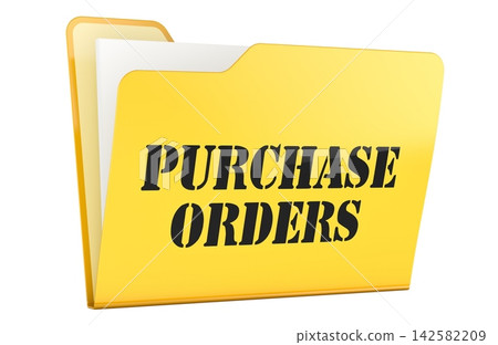 Purchase Orders, yellow folder. 3D rendering Purchase Orders, yellow folder. 3D rendering 142582209