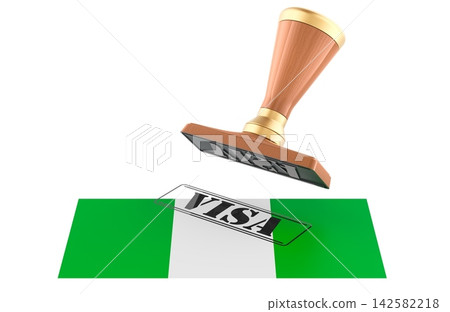 Visa stamp with Nigeria flag. Immigration approval and travel document concept. 3D rendering Visa stamp with Nigeria flag. Immigration approval and travel document concept. 3D rendering 142582218