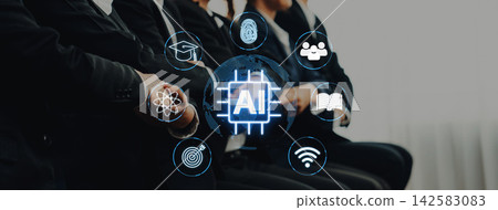 Modern Business Meeting with Artificial Intelligence Concept and Technology Icons Representing Digital Innovation and Collaboration in the Corporate World. Entropy Modern Business Meeting with Artificial Intelligence Concept and Technology Icons Representing Digital Innovation and Collaboration in the Corporate World. Entropy 142583083