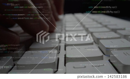 Close-up of Hands Typing on a Keyboard with Programming Code Superimposed, Showcasing the Intersection of Technology and Creativity in Software Development xenic Close-up of Hands Typing on a Keyboard with Programming Code Superimposed, Showcasing the Intersection of Technology and Creativity in Software Development xenic 142583186