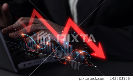 Economic Crisis with Financial Downtrend Arrow and Volatile Market Graph Muxer 142583536