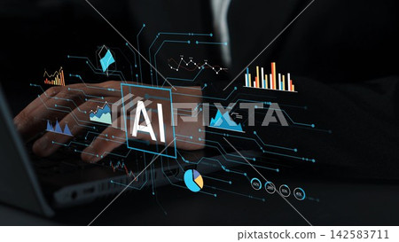 Innovative Artificial Intelligence Concept with Data Visualization Graphics and Business Analysis Displayed on a Laptop Screen. Entropy Innovative Artificial Intelligence Concept with Data Visualization Graphics and Business Analysis Displayed on a Laptop Screen. Entropy 142583711