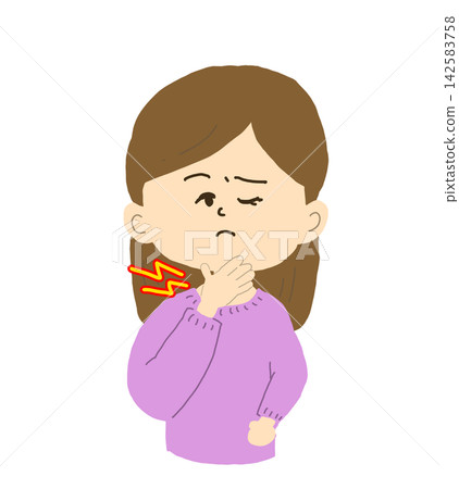 A woman with a sore throat wants to rest immediately. A woman with a sore throat wants to rest immediately. 142583758