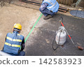 Masking, before asphalt paving, pavement repair, joints, road construction. 142583923