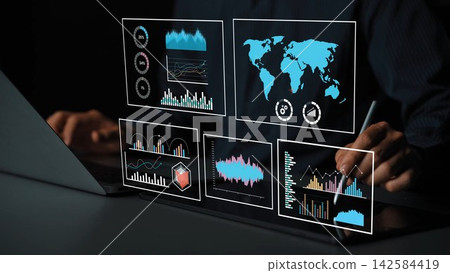 Futuristic Data Analytics Concept with Interactive Digital Displays and Charts, Featuring Global Map, Graphs, and Sound Wave Visualizations Gluon Futuristic Data Analytics Concept with Interactive Digital Displays and Charts, Featuring Global Map, Graphs, and Sound Wave Visualizations Gluon 142584419