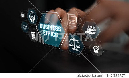 This image illustrates the digital representation of business ethics, emphasizing key principles such as responsibility, integrity, and accountability in corporate practices. Sigmoid This image illustrates the digital representation of business ethics, emphasizing key principles such as responsibility, integrity, and accountability in corporate practices. Sigmoid 142584871