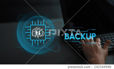 Hand on Keyboard with Digital Cloud Backup Concept Highlighting Data Security and Technology Innovations in Modern Computing Environments. Entropy Hand on Keyboard with Digital Cloud Backup Concept Highlighting Data Security and Technology Innovations in Modern Computing Environments. Entropy 142584946