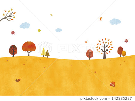 簡單的秋日草地和樹木水彩畫 2 142585257