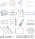 Hand-drawn stationery icon set (navy x blue, with accent colors) 142585277