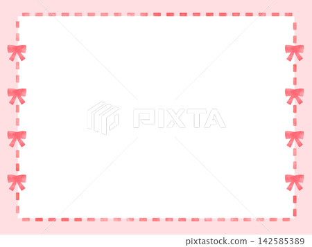 可愛少女風水彩風格相框，飾有緞帶和縫線 - 方形，紅色 142585389
