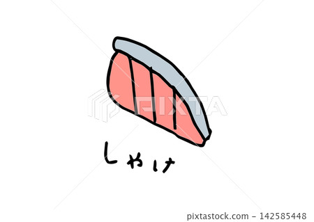 一幅用簡單的線條勾勒出的鮭魚片插圖,描繪了粉紅色的魚肉和魚皮,代表了魚類和海鮮食材。 一幅用簡單的線條勾勒出的鮭魚片插圖,描繪了粉紅色的魚肉和魚皮,代表了魚類和海鮮食材。 142585448