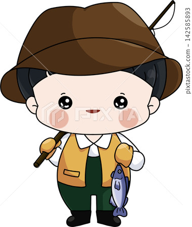 A fisherman holding a fish A fisherman holding a fish 142585893