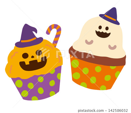 Vector illustration of Halloween pumpkin and ghost cupcakes Vector illustration of Halloween pumpkin and ghost cupcakes 142586032