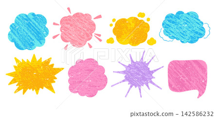 Chalk pencil speech bubble collection drawn crayon comic frame grunge balloon dialog cloud style 142586232