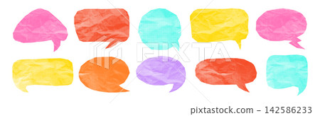 Halftone crumpled paper speech bubble set wrinkled texture dialog balloons dotted pattern design Halftone crumpled paper speech bubble set wrinkled texture dialog balloons dotted pattern design 142586233