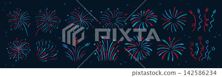 Crayon chalk firework set American Independence Day 4th of July sparkle starburst firecracker design Crayon chalk firework set American Independence Day 4th of July sparkle starburst firecracker design 142586234
