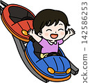 A girl enjoying a roller coaster 142586253
