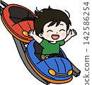 A boy enjoying a roller coaster 142586254