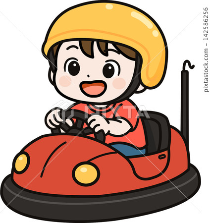 A boy riding a bumper car A boy riding a bumper car 142586256