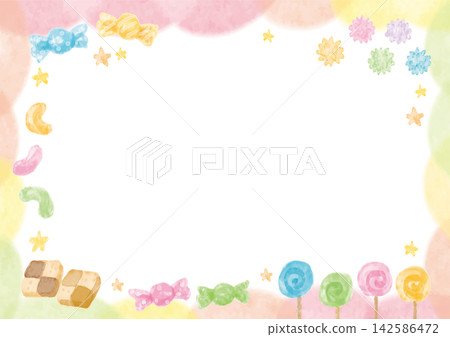 A watercolor-style, colorful, fluffy frame with a candy background. A watercolor-style, colorful, fluffy frame with a candy background. 142586472