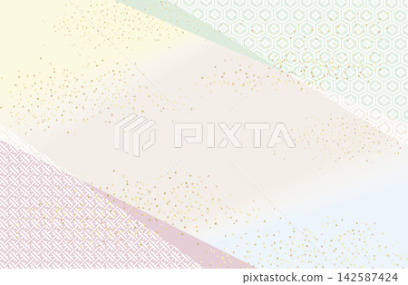 A frame background featuring traditional Japanese patterns: twill weave and rhombus tortoise shell. A Japanese-style vector graphic. A frame background featuring traditional Japanese patterns: twill weave and rhombus tortoise shell. A Japanese-style vector graphic. 142587424