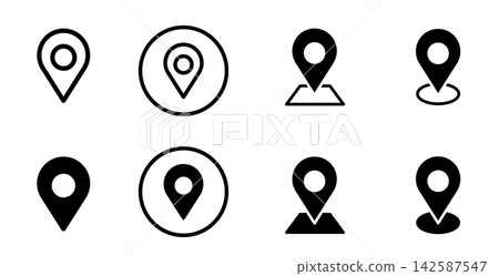 一套用於地圖的圖釘圖示。 一套用於地圖的圖釘圖示。 142587547
