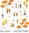 秋季扁平插畫集：人們欣賞秋葉 142587988